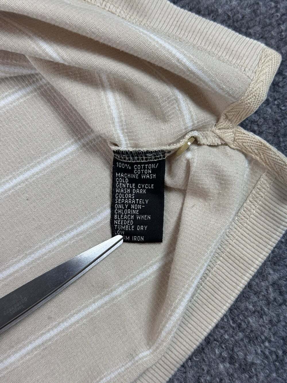 Greg Norman Beige/White Striped Cotton Short Sleeve Collared Polo Size L - Picture 7 of 9